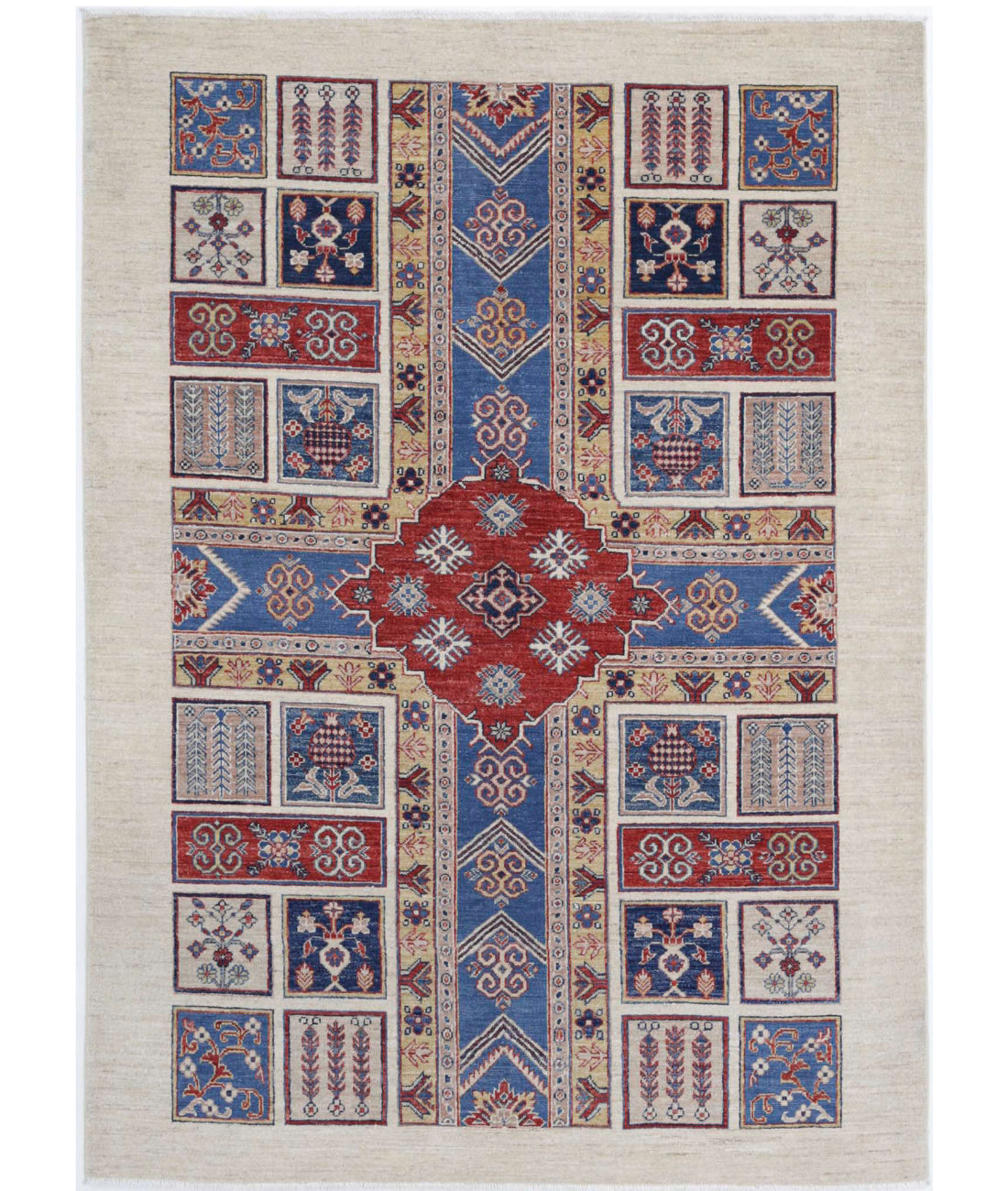 Bakhtiari 4'9'' X 6'6'' Hand-Knotted Wool Rug 4'9'' x 6'6'' (143 X 195) / Ivory / Blue