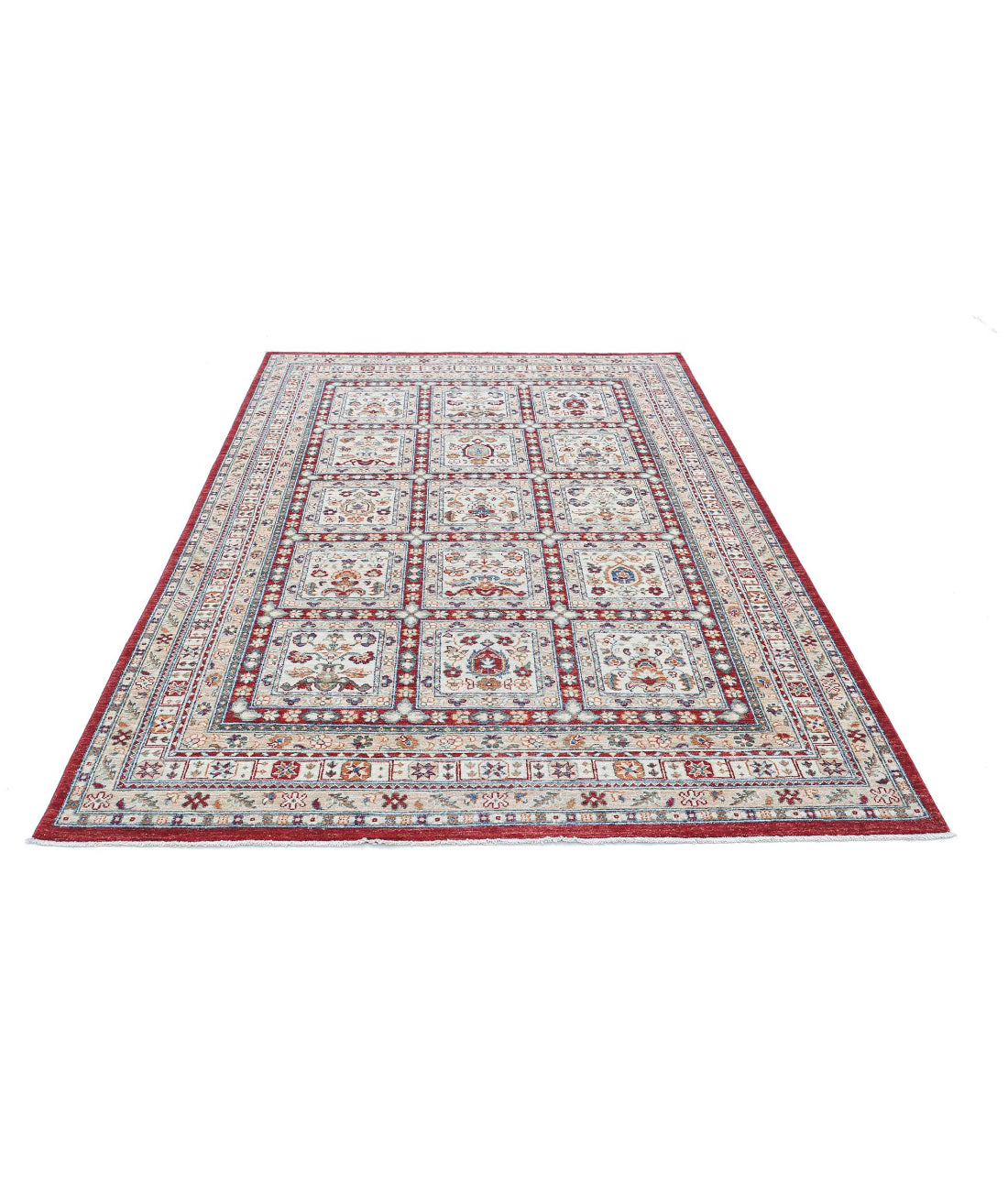 Bakhtiari 5'5'' X 8'6'' Hand-Knotted Wool Rug 5'5'' x 8'6'' (163 X 255) / Red / Ivory