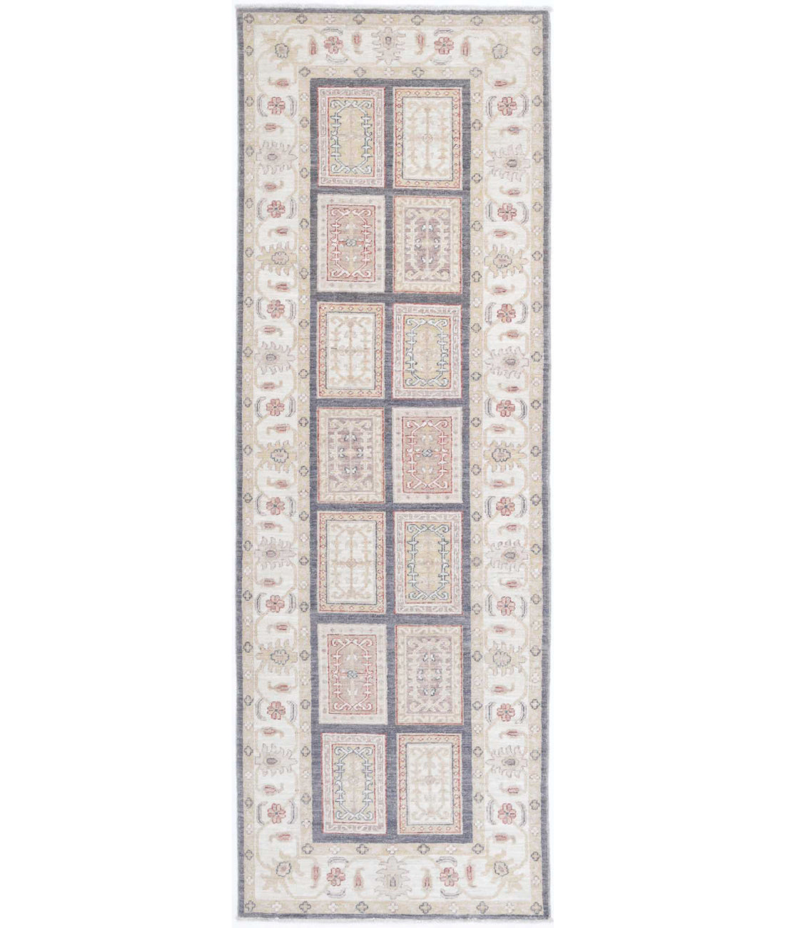 Bakhtiari 2'8'' X 8'3'' Hand-Knotted Wool Rug 2'8'' x 8'3'' (80 X 248) / Grey / Ivory