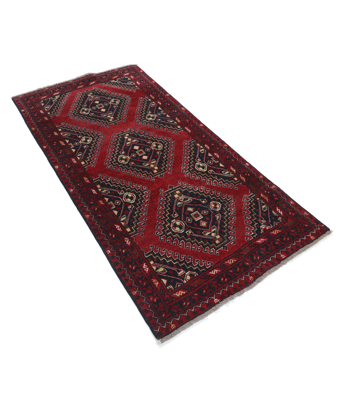 Afghan 3' 2" X 6' 5" Hand-Knotted Wool Rug 3' 2" X 6' 5" (97 X 196) / Red / Blue