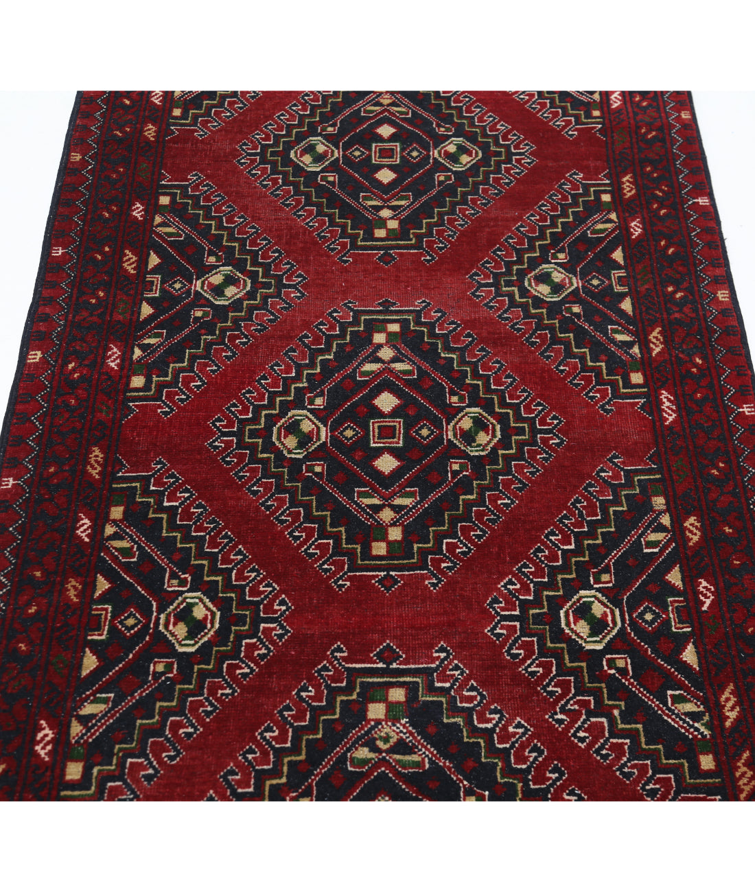 Afghan 3' 2" X 6' 5" Hand-Knotted Wool Rug 3' 2" X 6' 5" (97 X 196) / Red / Blue