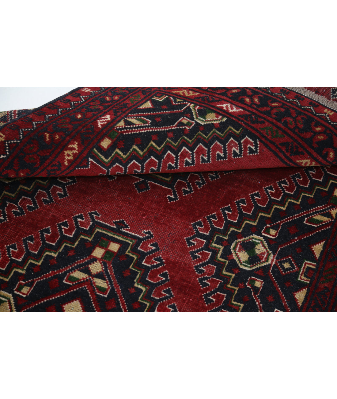 Afghan 3' 2" X 6' 5" Hand-Knotted Wool Rug 3' 2" X 6' 5" (97 X 196) / Red / Blue