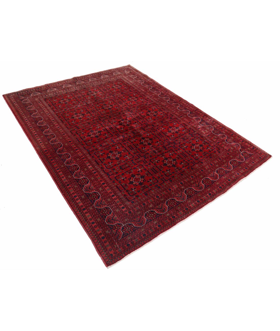Afghan 5' 7" X 7' 6" Hand-Knotted Wool Rug 5' 7" X 7' 6" (170 X 229) / Red / Blue