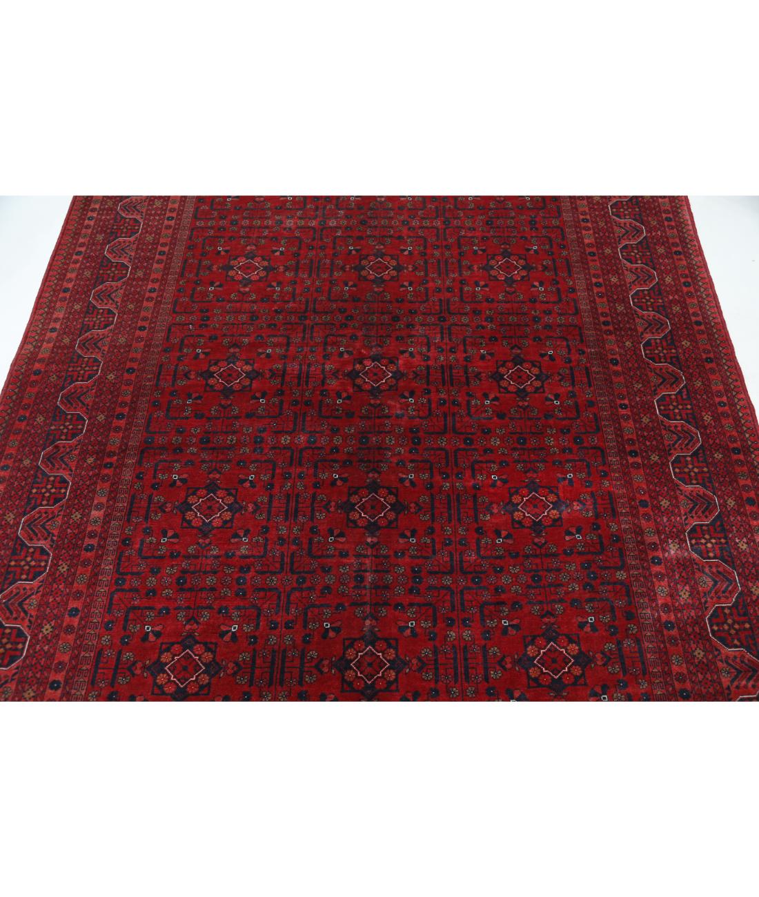 Afghan 5' 7" X 7' 6" Hand-Knotted Wool Rug 5' 7" X 7' 6" (170 X 229) / Red / Blue