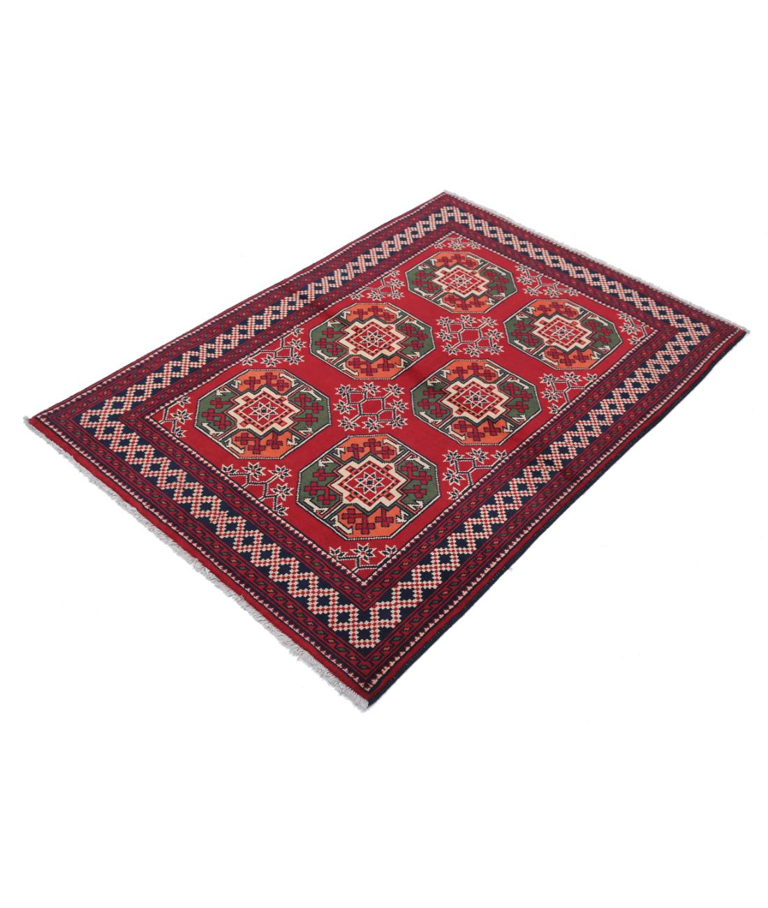 Afghan 3' 4" X 4' 8" Hand-Knotted Wool Rug 3' 4" X 4' 8" (102 X 142) / Red / Black