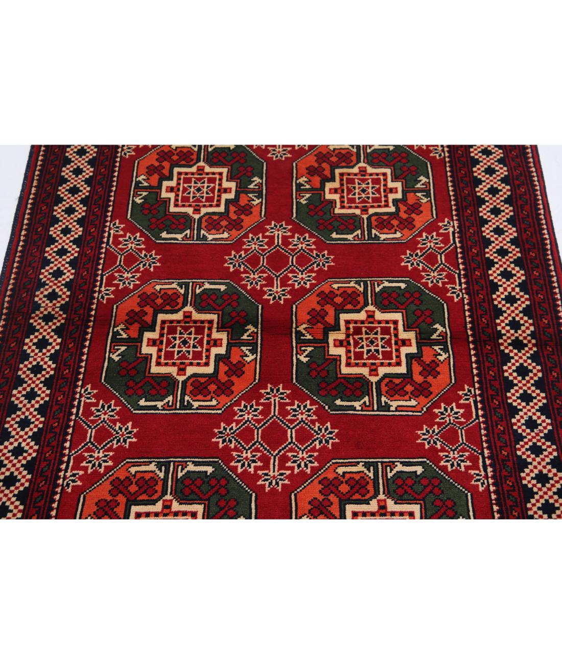 Afghan 3' 4" X 4' 8" Hand-Knotted Wool Rug 3' 4" X 4' 8" (102 X 142) / Red / Black