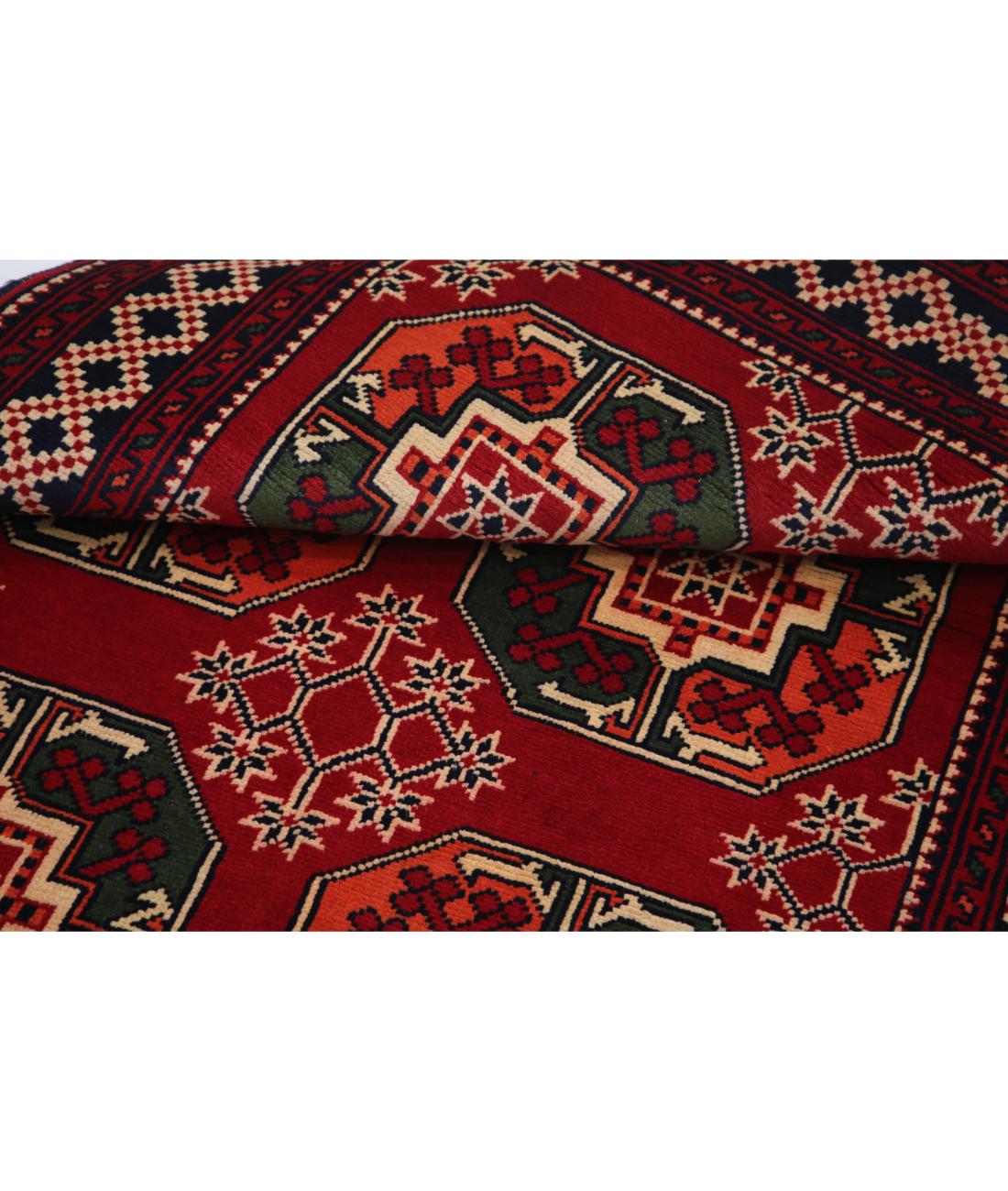Afghan 3' 4" X 4' 8" Hand-Knotted Wool Rug 3' 4" X 4' 8" (102 X 142) / Red / Black