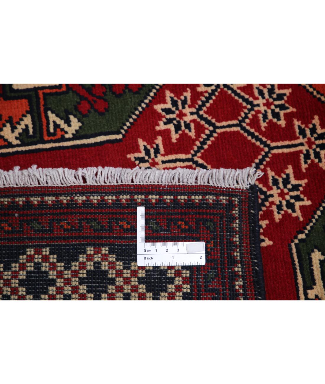 Afghan 3' 4" X 4' 8" Hand-Knotted Wool Rug 3' 4" X 4' 8" (102 X 142) / Red / Black