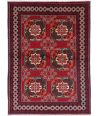 Afghan 3' 4" X 4' 8" Hand-Knotted Wool Rug 3' 4" X 4' 8" (102 X 142) / Red / Black