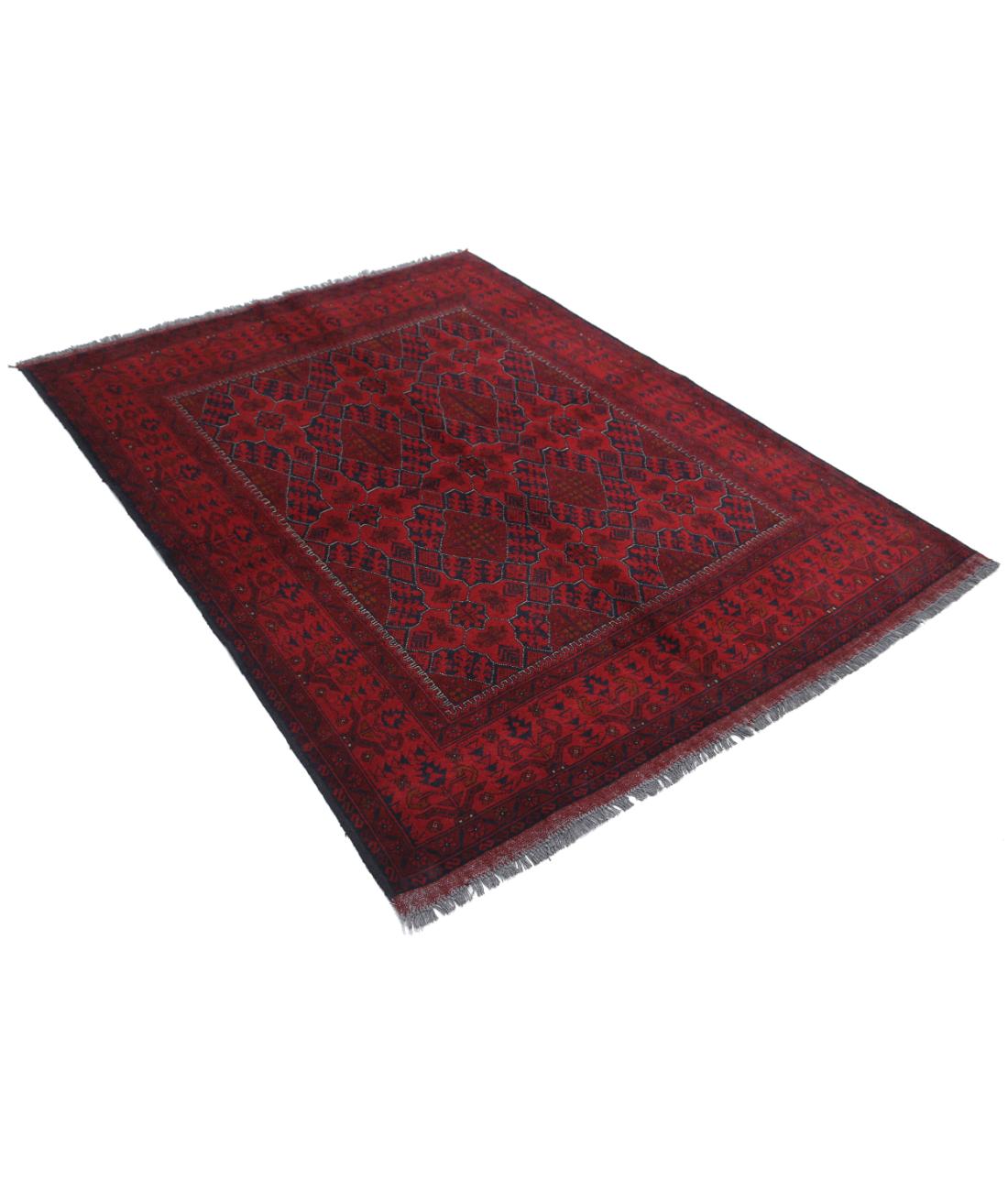 Afghan 4' 11" X 6' 6" Hand-Knotted Wool Rug 4' 11" X 6' 6" (150 X 198) / Red / Blue