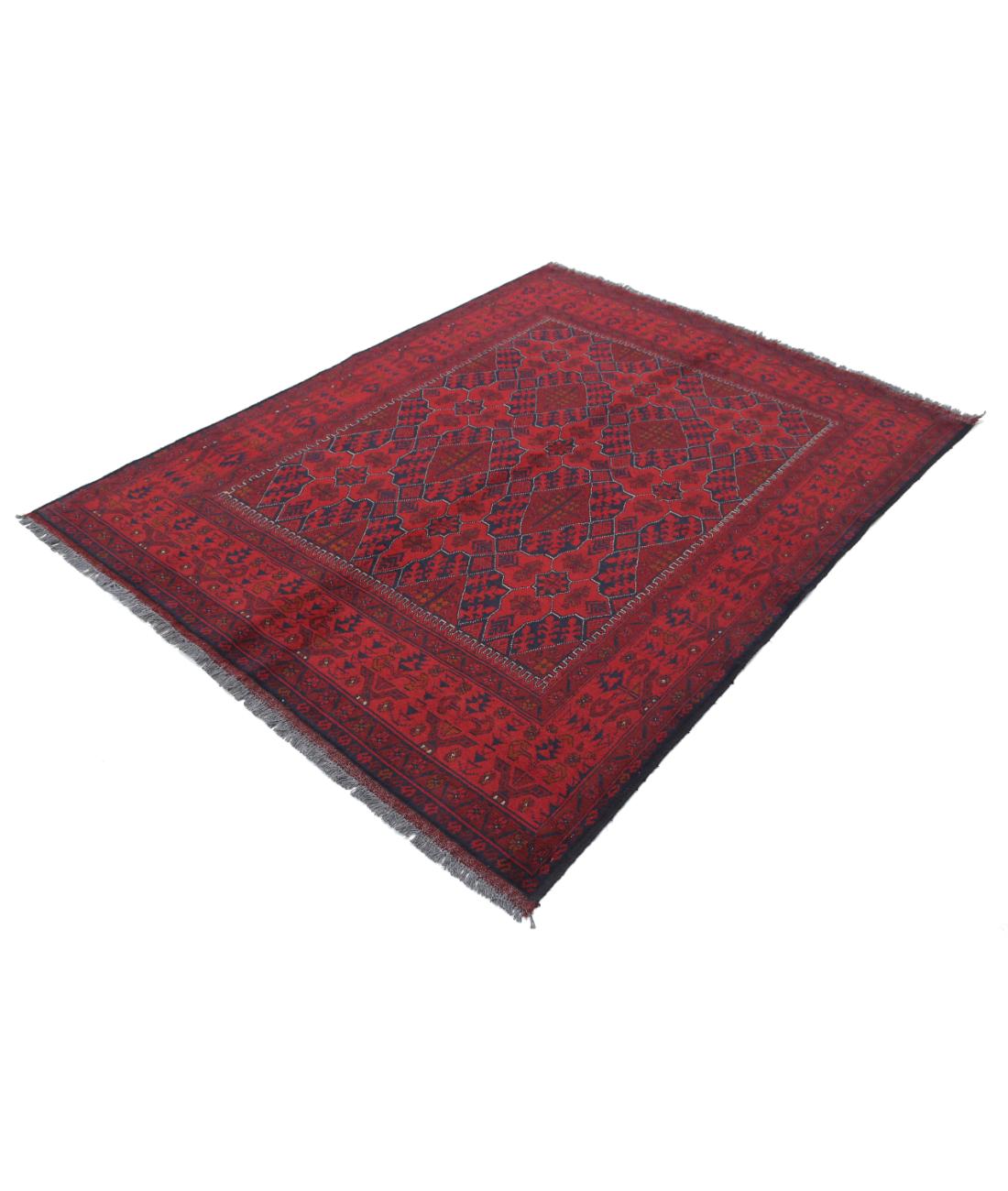 Afghan 4' 11" X 6' 6" Hand-Knotted Wool Rug 4' 11" X 6' 6" (150 X 198) / Red / Blue