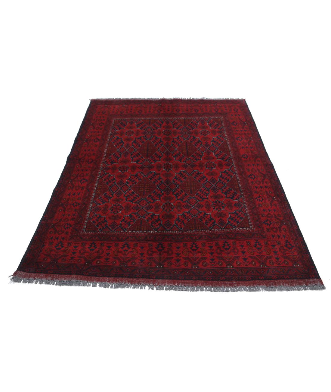 Afghan 4' 11" X 6' 6" Hand-Knotted Wool Rug 4' 11" X 6' 6" (150 X 198) / Red / Blue