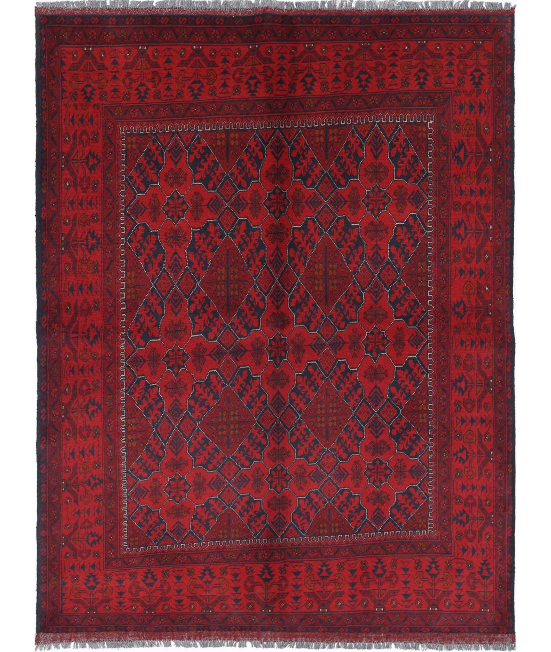 Afghan 4' 11" X 6' 6" Hand-Knotted Wool Rug 4' 11" X 6' 6" (150 X 198) / Red / Blue
