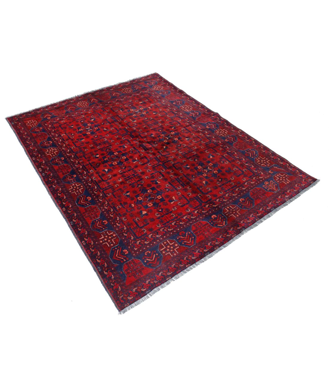 Afghan 4' 11" X 6' 4" Hand-Knotted Wool Rug 4' 11" X 6' 4" (150 X 193) / Red / Blue