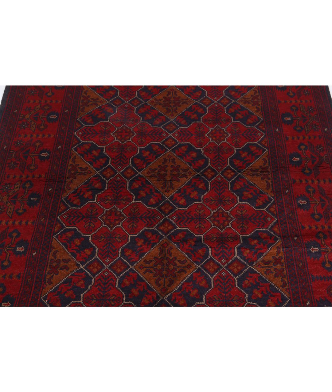 Afghan 4' 0" X 6' 4" Hand-Knotted Wool Rug 4' 0" X 6' 4" (122 X 193) / Red / Blue