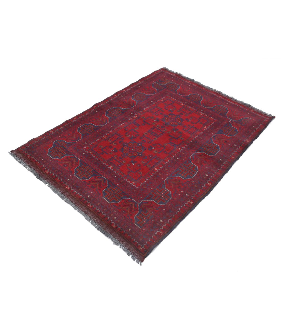 Afghan 3' 6" X 4' 10" Hand-Knotted Wool Rug 3' 6" X 4' 10" (107 X 147) / Red / Blue