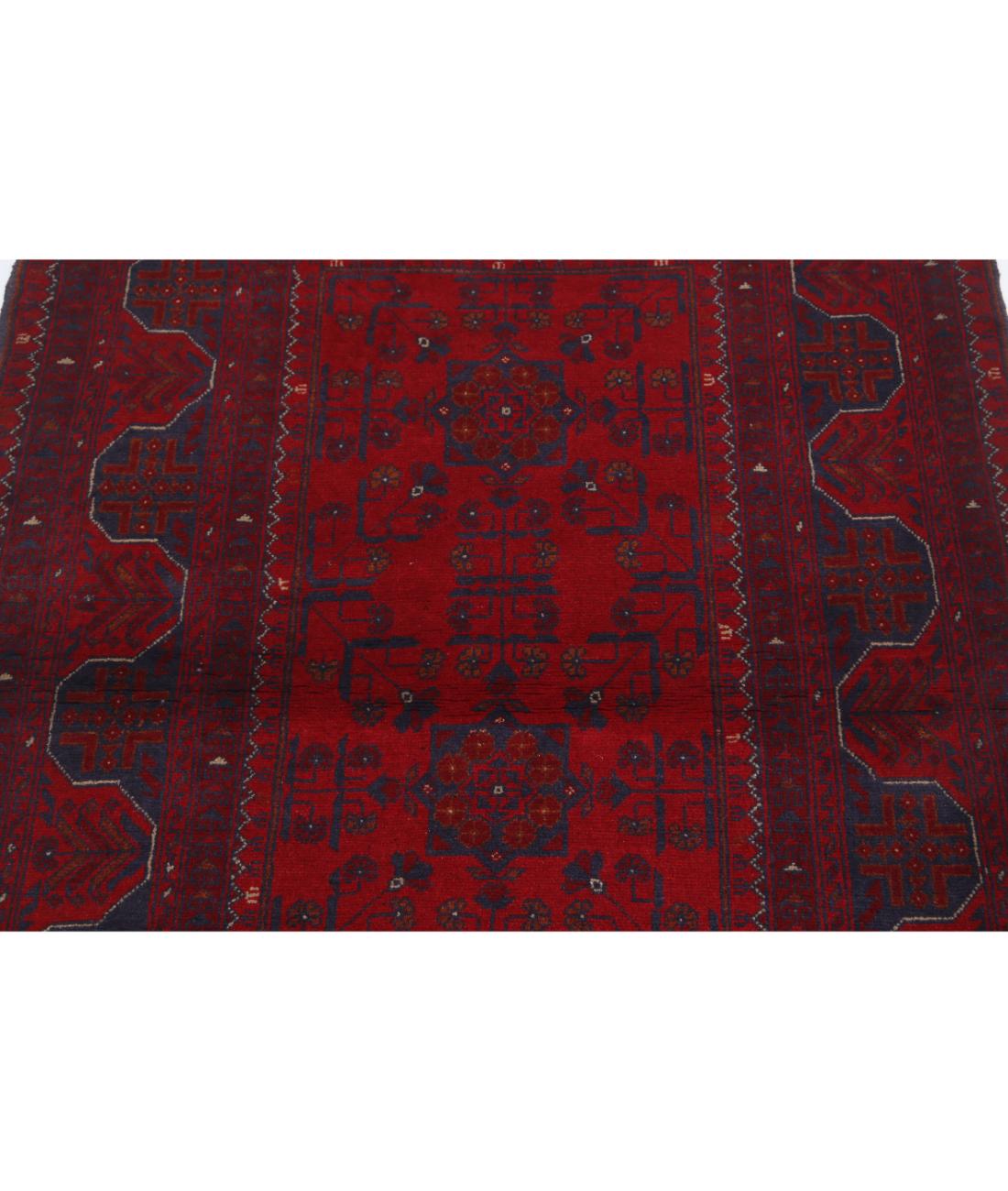 Afghan 3' 6" X 4' 10" Hand-Knotted Wool Rug 3' 6" X 4' 10" (107 X 147) / Red / Blue