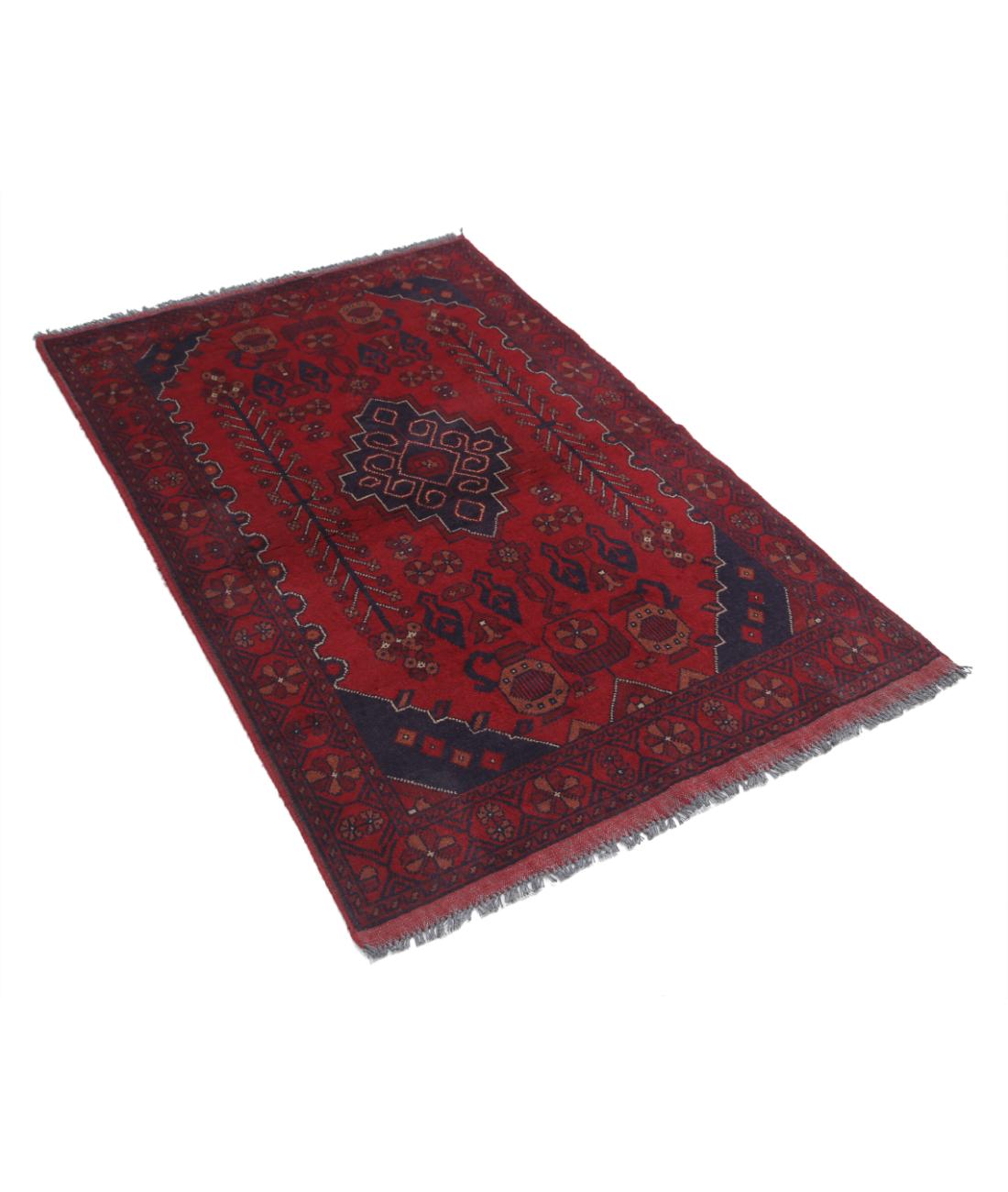 Afghan 3' 3" X 5' 0" Hand-Knotted Wool Rug 3' 3" X 5' 0" (99 X 152) / Red / Blue