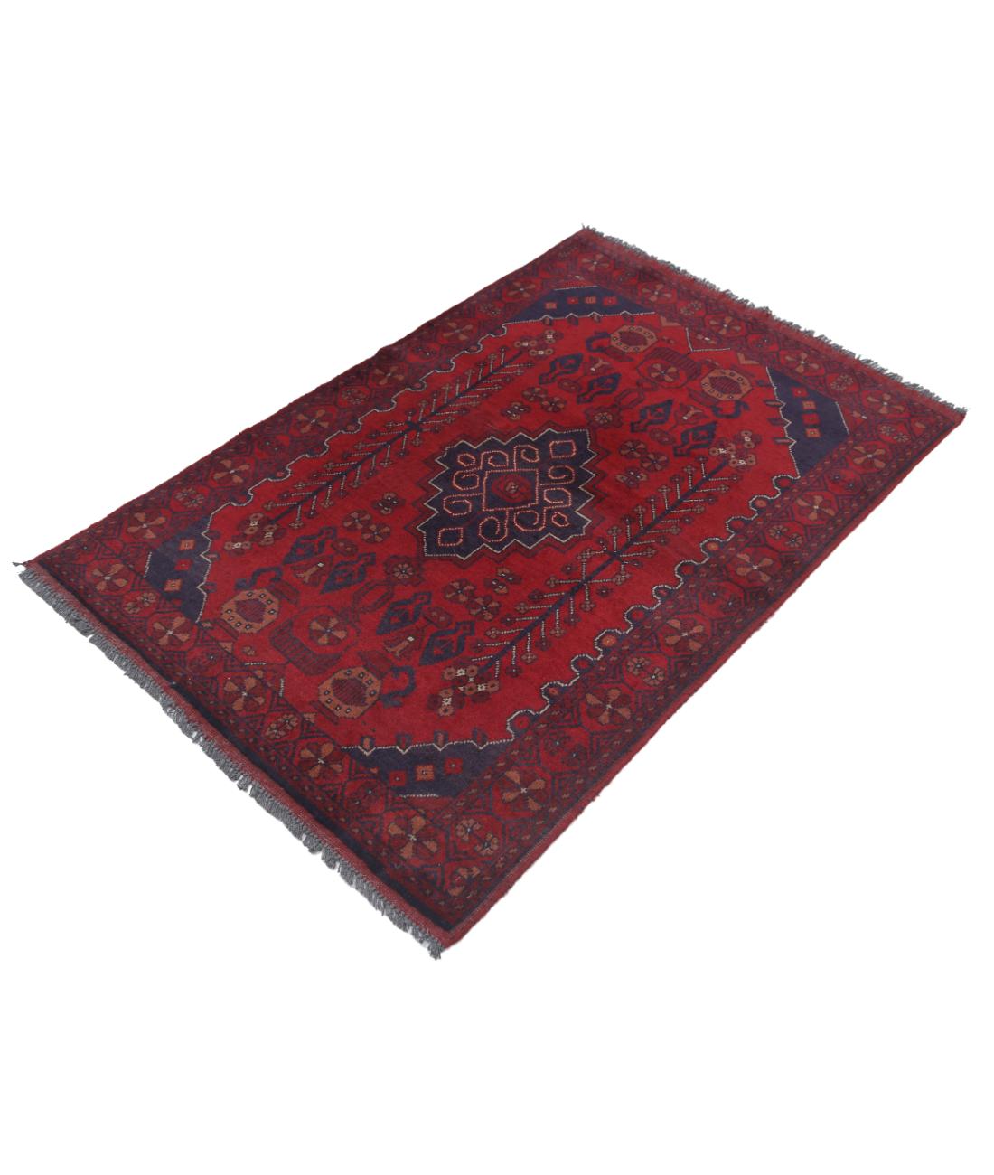 Afghan 3' 3" X 5' 0" Hand-Knotted Wool Rug 3' 3" X 5' 0" (99 X 152) / Red / Blue
