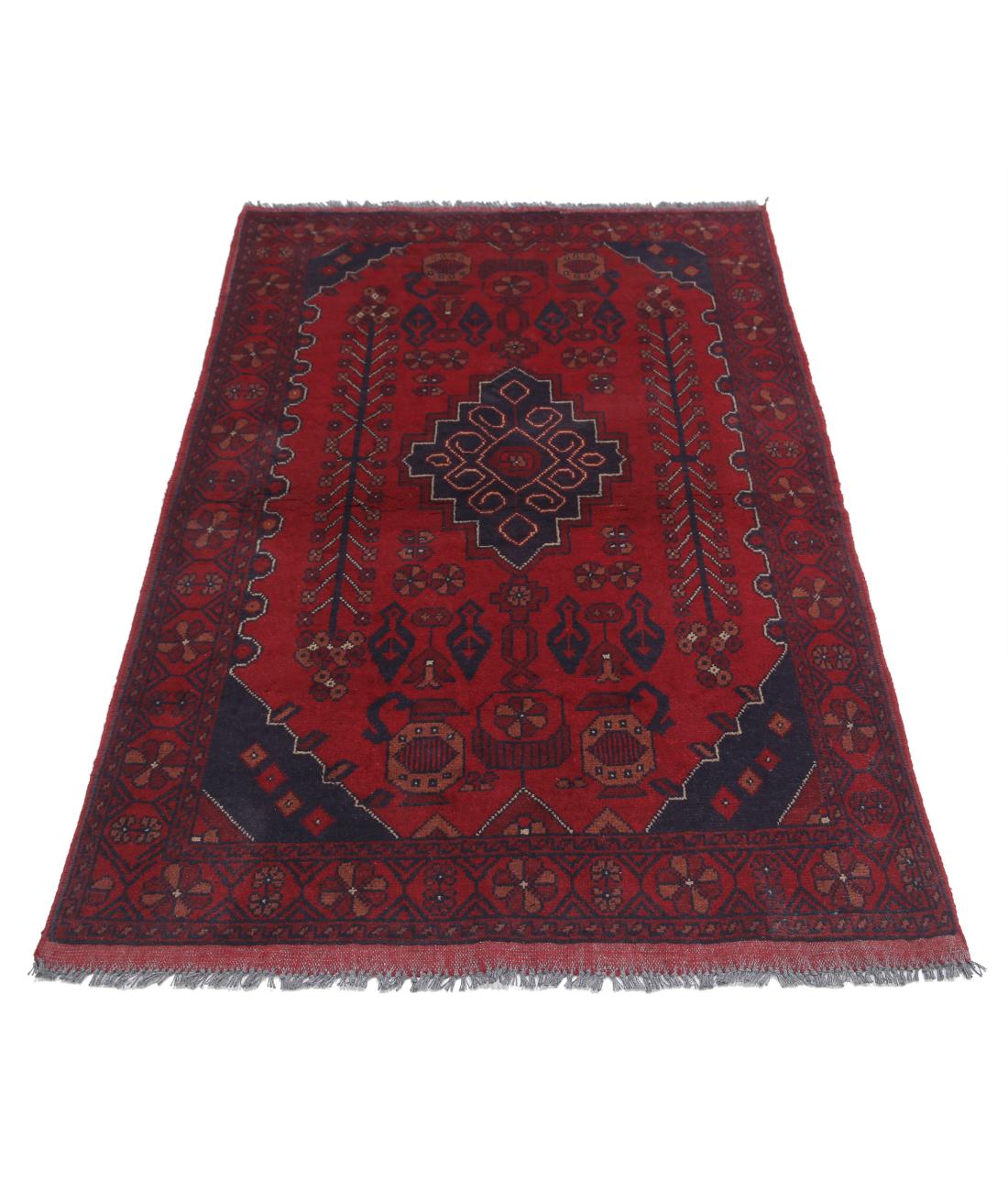 Afghan 3' 3" X 5' 0" Hand-Knotted Wool Rug 3' 3" X 5' 0" (99 X 152) / Red / Blue