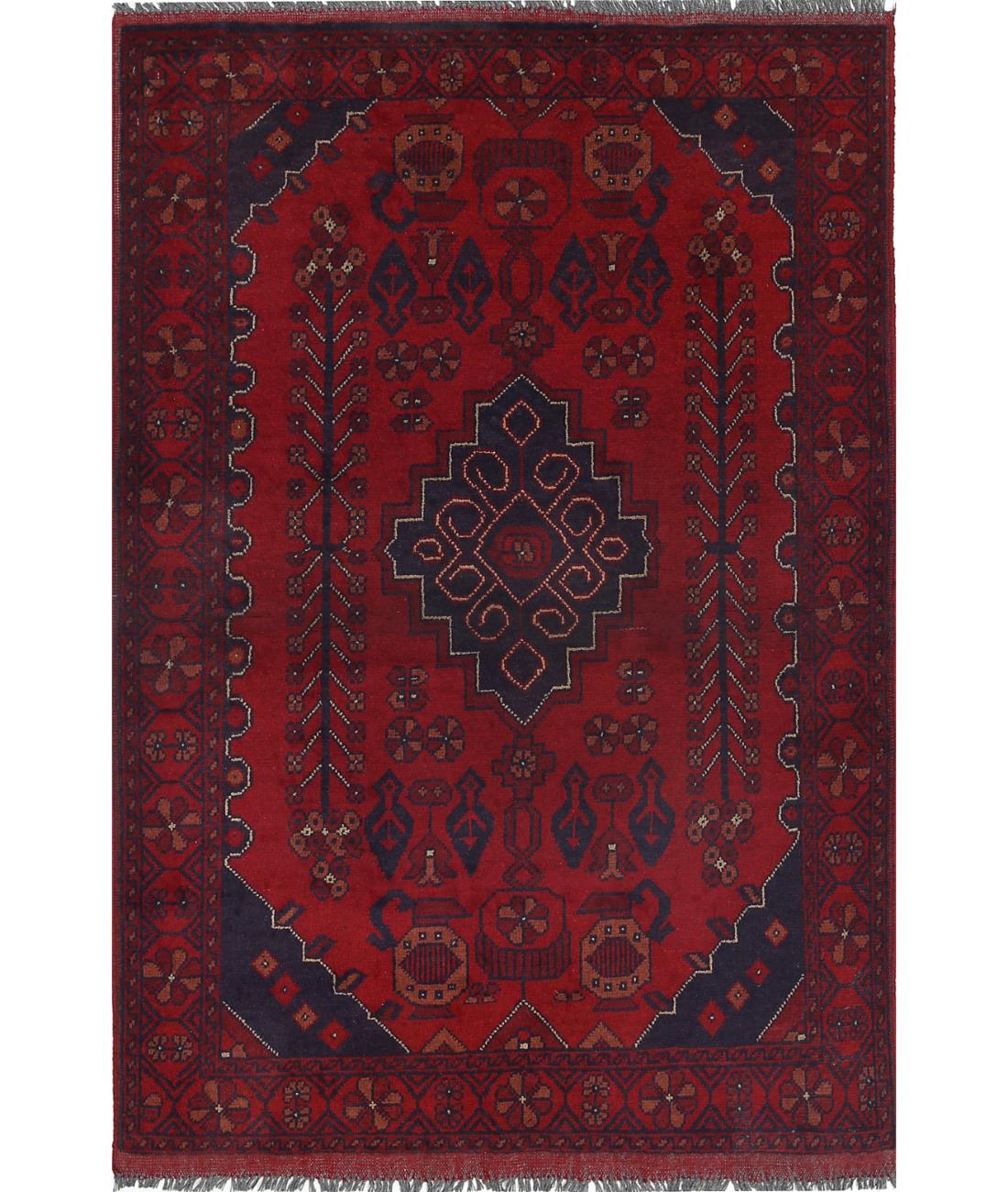 Afghan 3' 3" X 5' 0" Hand-Knotted Wool Rug 3' 3" X 5' 0" (99 X 152) / Red / Blue