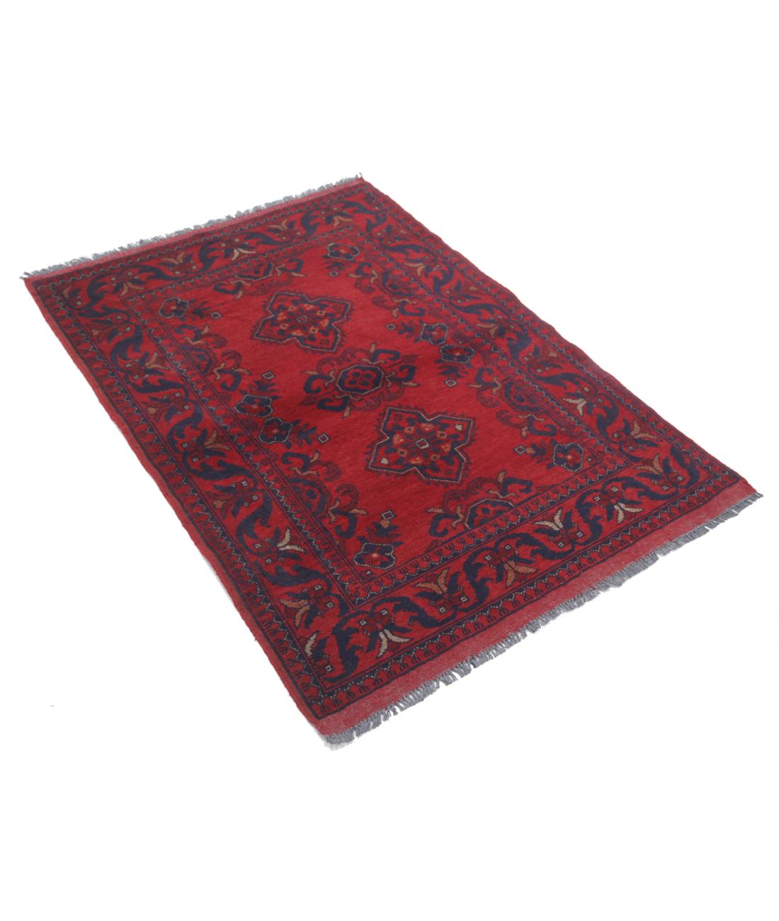 Afghan 3' 3" X 4' 6" Hand-Knotted Wool Rug 3' 3" X 4' 6" (99 X 137) / Red / Blue