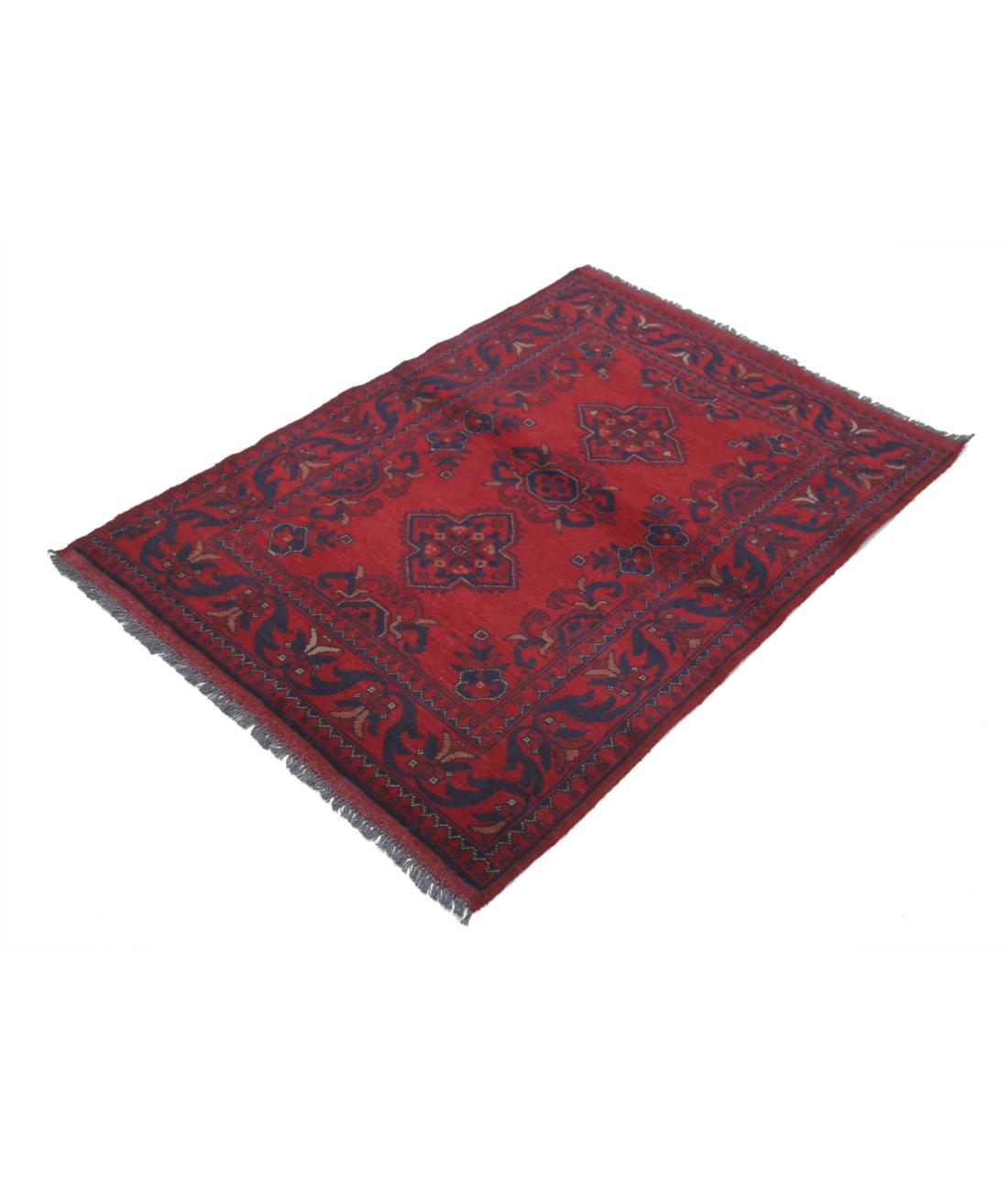 Afghan 3' 3" X 4' 6" Hand-Knotted Wool Rug 3' 3" X 4' 6" (99 X 137) / Red / Blue