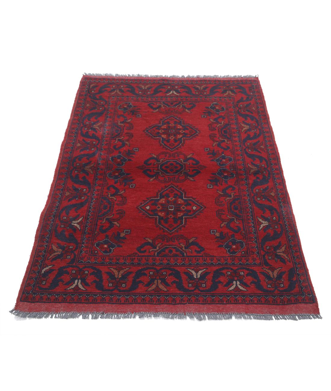 Afghan 3' 3" X 4' 6" Hand-Knotted Wool Rug 3' 3" X 4' 6" (99 X 137) / Red / Blue