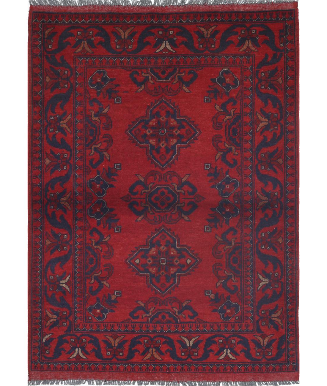 Afghan 3' 3" X 4' 6" Hand-Knotted Wool Rug 3' 3" X 4' 6" (99 X 137) / Red / Blue