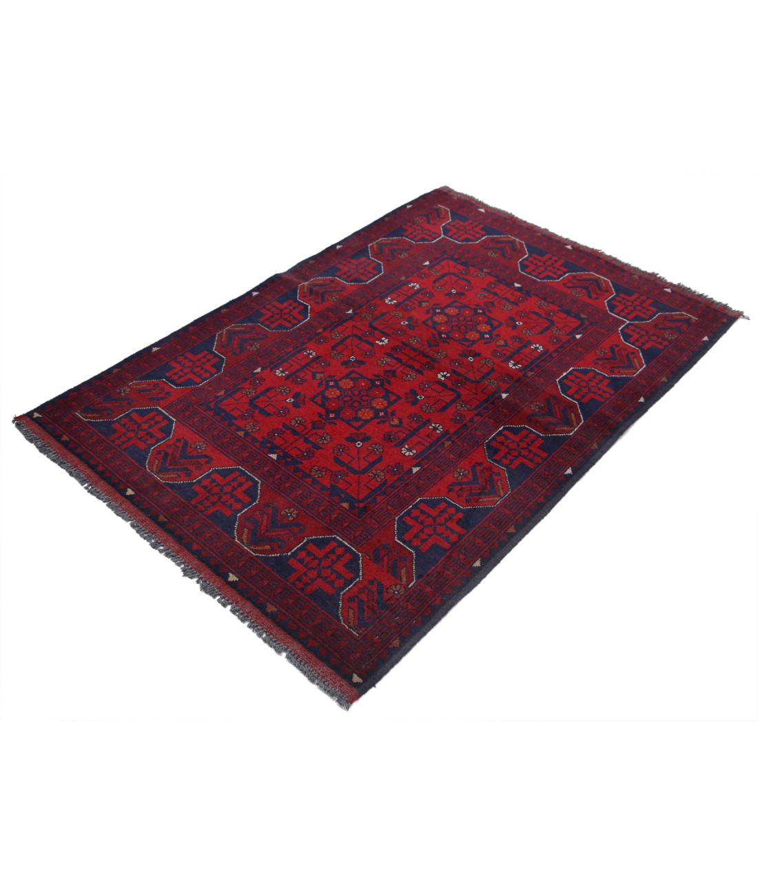 Afghan 3' 4" X 4' 11" Hand-Knotted Wool Rug 3' 4" X 4' 11" (102 X 150) / Red / Blue