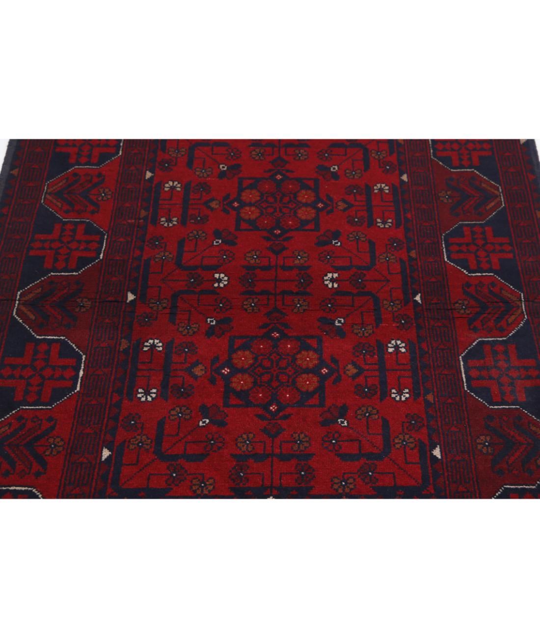 Afghan 3' 4" X 4' 11" Hand-Knotted Wool Rug 3' 4" X 4' 11" (102 X 150) / Red / Blue