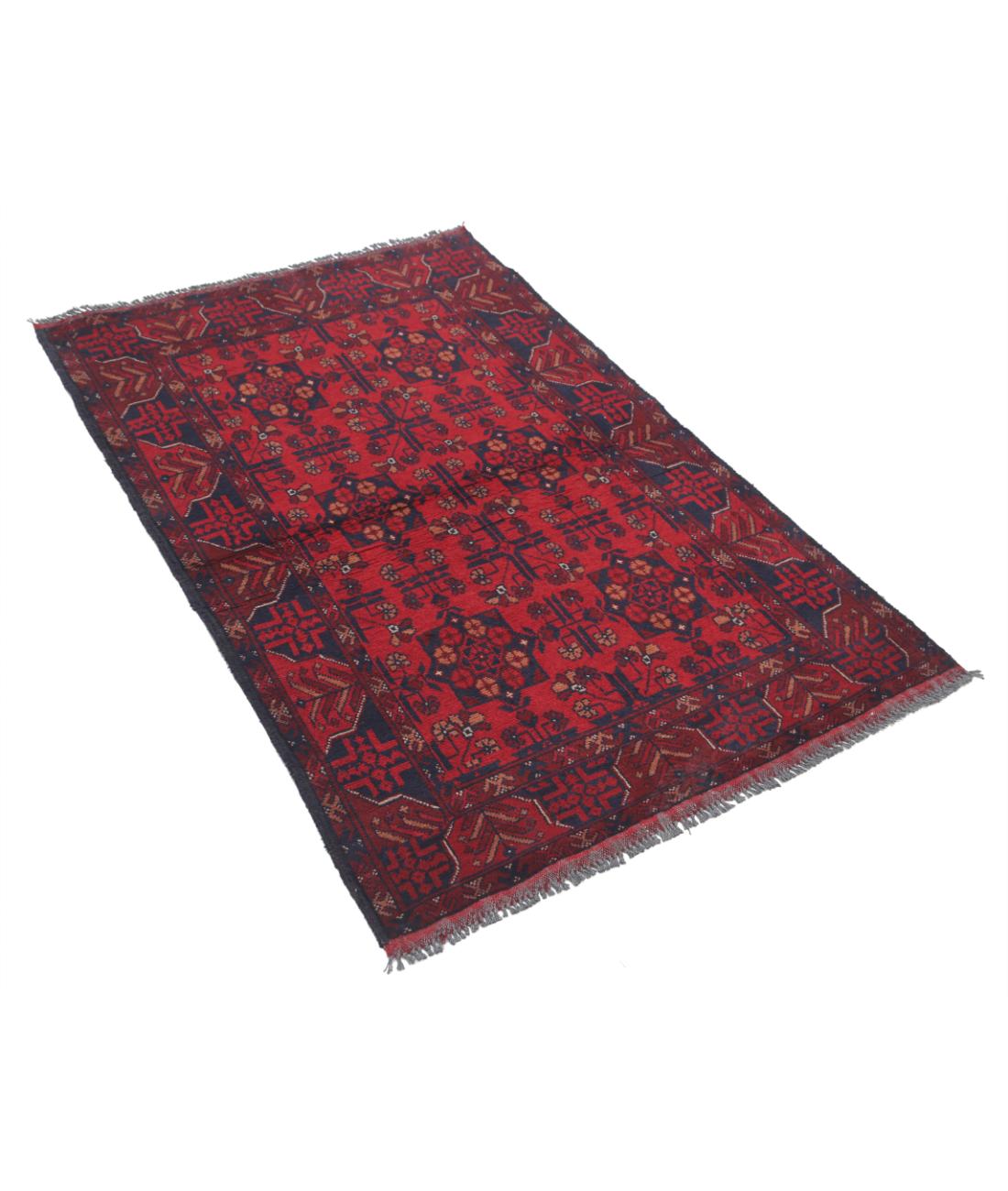 Afghan 3' 3" X 4' 11" Hand-Knotted Wool Rug 3' 3" X 4' 11" (99 X 150) / Red / Blue