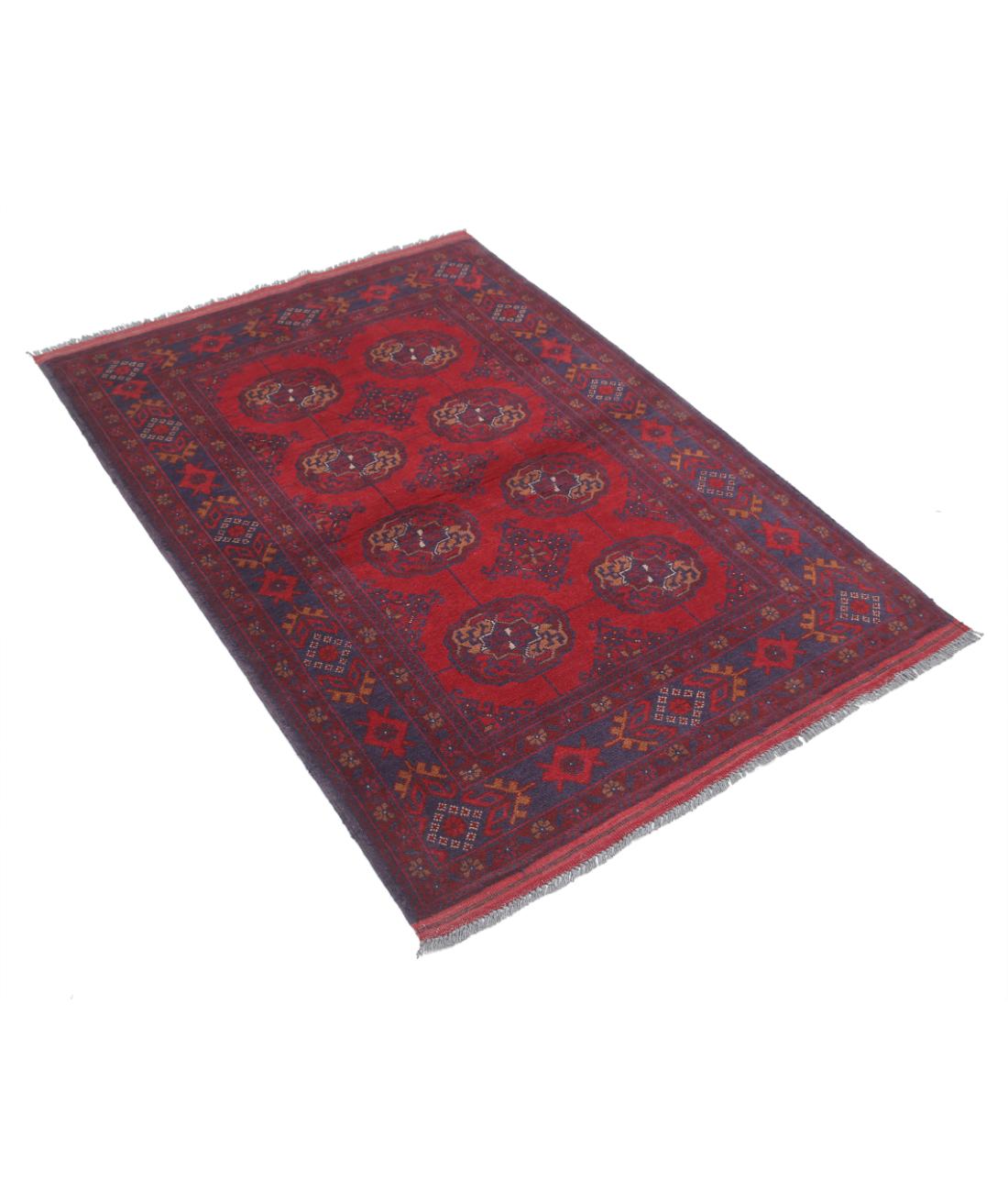 Afghan 3' 6" X 5' 0" Hand-Knotted Wool Rug 3' 6" X 5' 0" (107 X 152) / Red / Blue