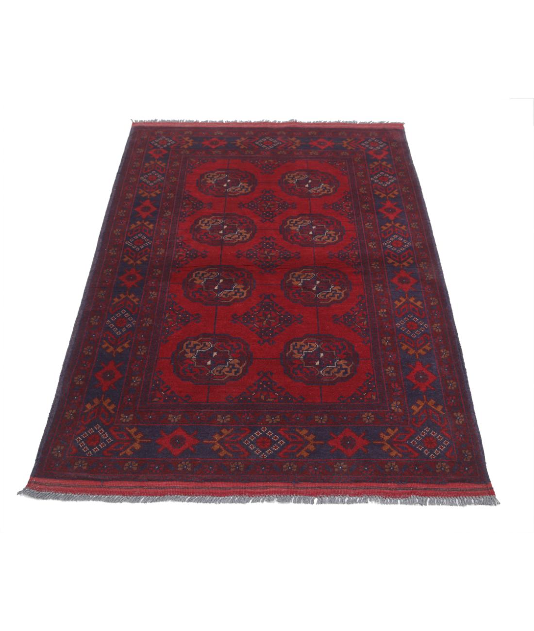 Afghan 3' 6" X 5' 0" Hand-Knotted Wool Rug 3' 6" X 5' 0" (107 X 152) / Red / Blue