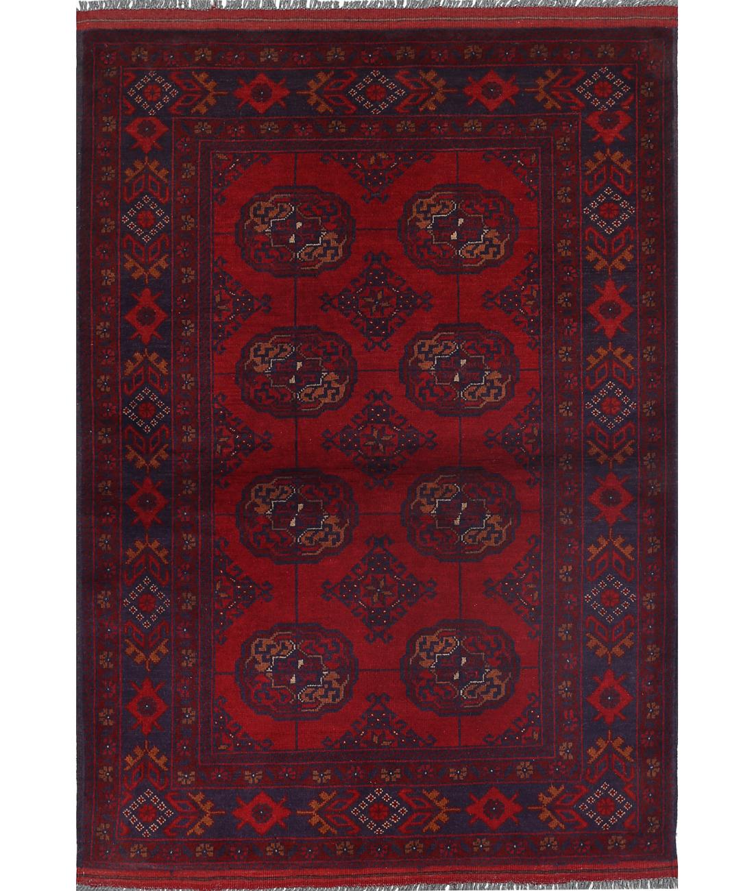 Afghan 3' 6" X 5' 0" Hand-Knotted Wool Rug 3' 6" X 5' 0" (107 X 152) / Red / Blue