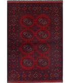 Afghan 3' 6" X 5' 0" Hand-Knotted Wool Rug 3' 6" X 5' 0" (107 X 152) / Red / Blue