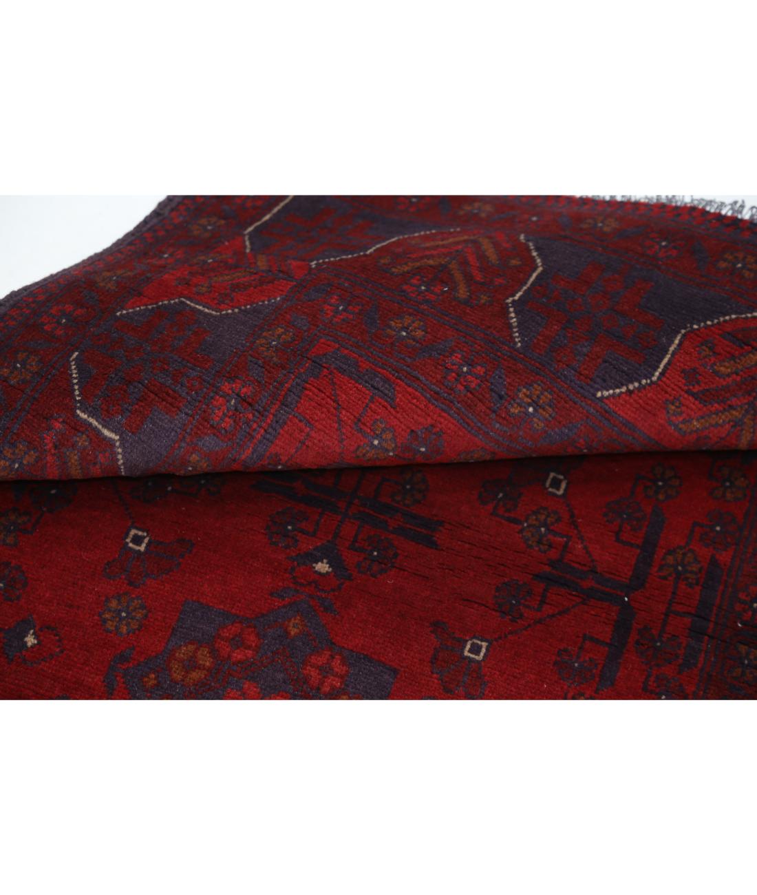 Afghan 3' 4" X 4' 9" Hand-Knotted Wool Rug 3' 4" X 4' 9" (102 X 145) / Red / Blue