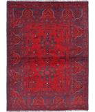 Afghan 3' 4" X 4' 9" Hand-Knotted Wool Rug 3' 4" X 4' 9" (102 X 145) / Red / Blue