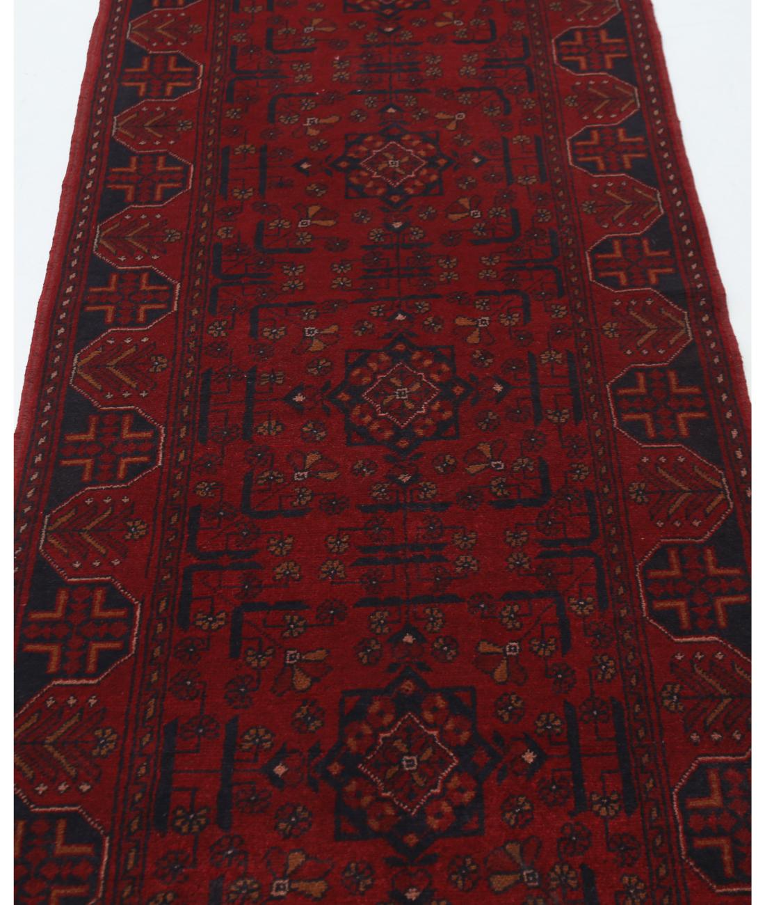 Afghan 2' 6" X 15' 11" Hand-Knotted Wool Rug 2' 6" X 15' 11" (76 X 485) / Red / Black