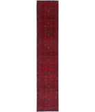 Afghan 2' 6" X 15' 11" Hand-Knotted Wool Rug 2' 6" X 15' 11" (76 X 485) / Red / Black