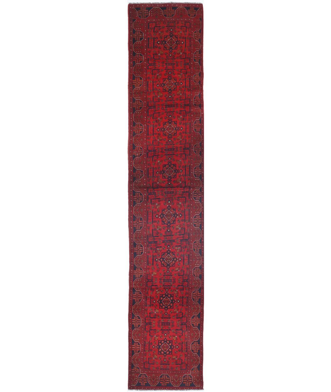 Afghan 2' 7" X 15' 11" Hand-Knotted Wool Rug 2' 7" X 15' 11" (79 X 485) / Red / Black