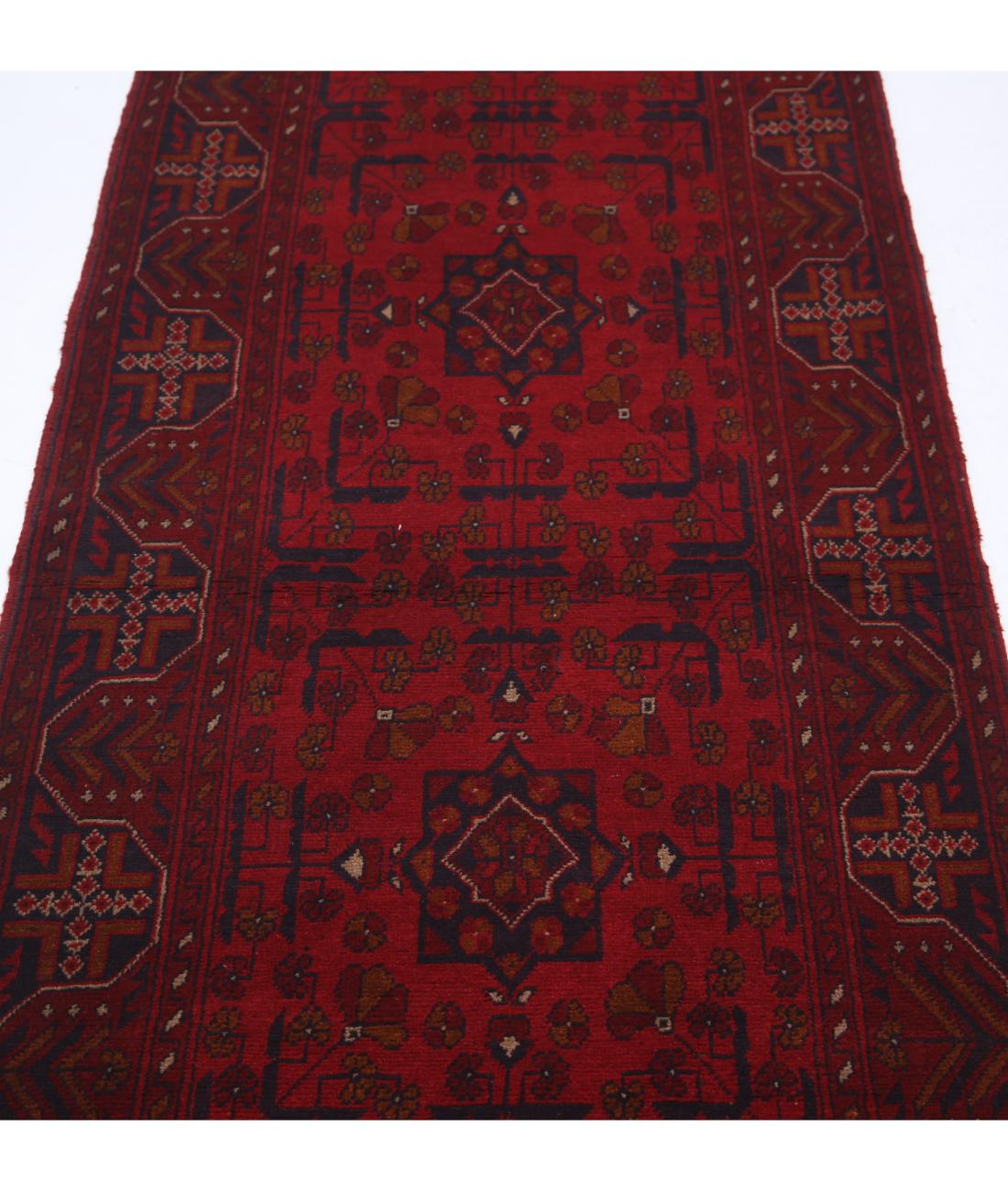 Afghan 2' 8" X 9' 7" Hand-Knotted Wool Rug 2' 8" X 9' 7" (81 X 292) / Red / Blue