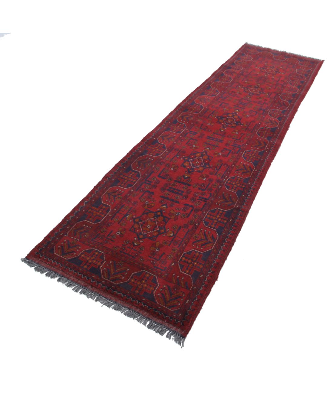 Afghan 2' 7" X 9' 7" Hand-Knotted Wool Rug 2' 7" X 9' 7" (79 X 292) / Red / Blue