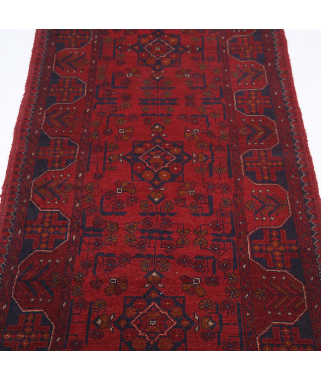 Afghan 2' 7" X 9' 7" Hand-Knotted Wool Rug 2' 7" X 9' 7" (79 X 292) / Red / Blue