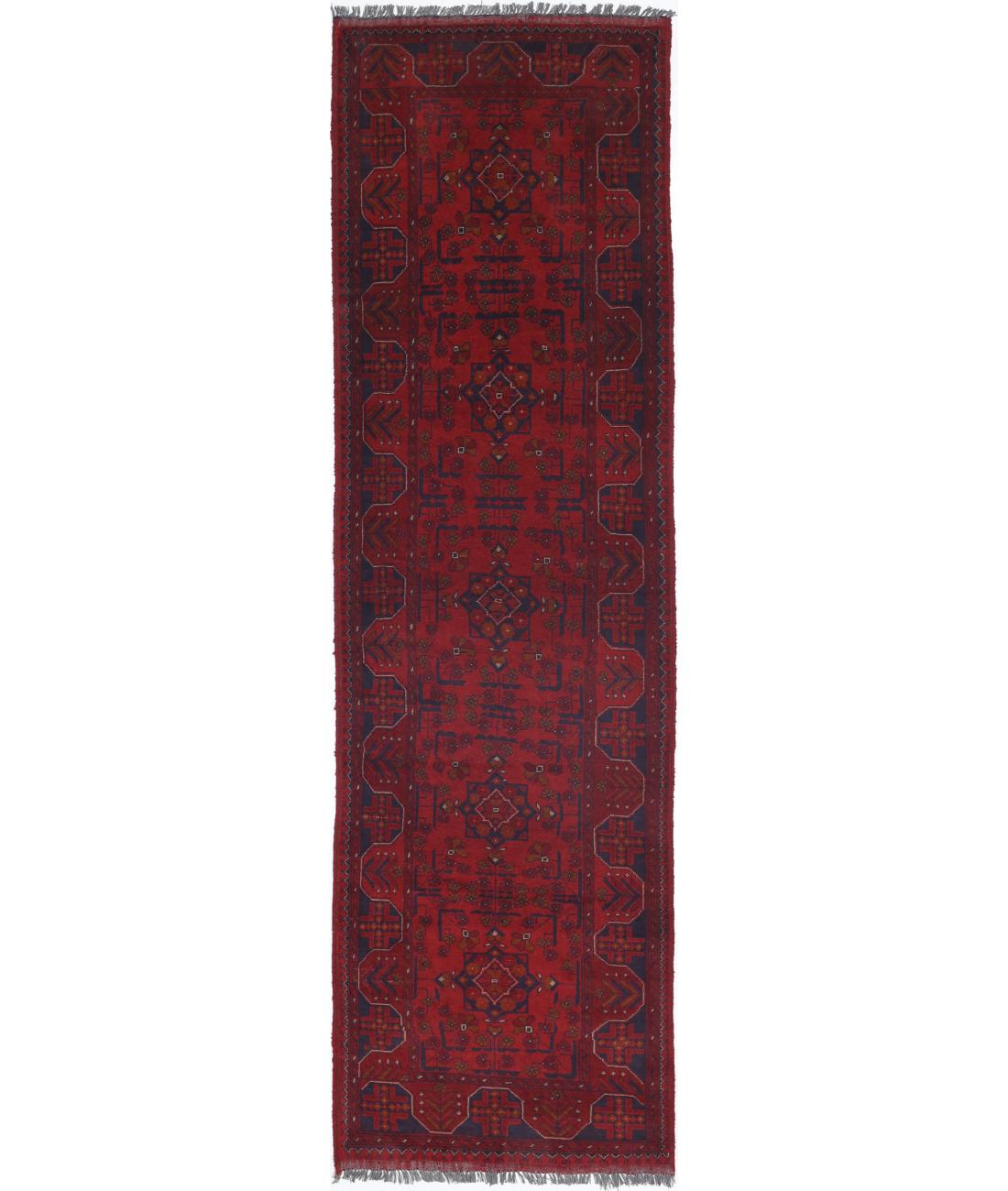 Afghan 2' 7" X 9' 7" Hand-Knotted Wool Rug 2' 7" X 9' 7" (79 X 292) / Red / Blue