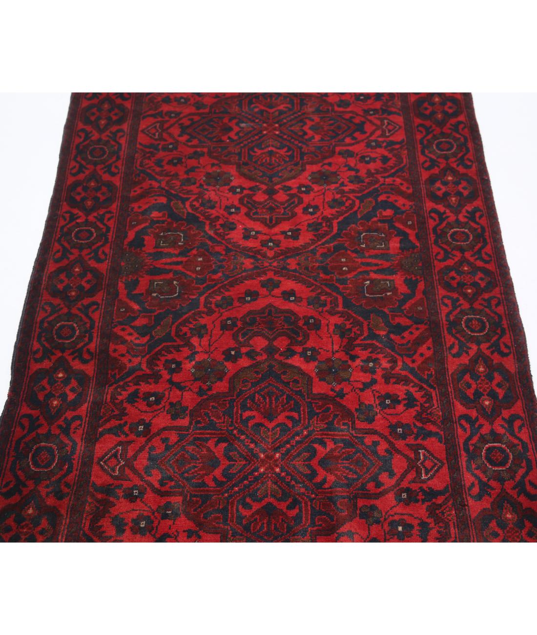 Afghan 2' 10" X 6' 7" Hand-Knotted Wool Rug 2' 10" X 6' 7" (86 X 201) / Red / Blue