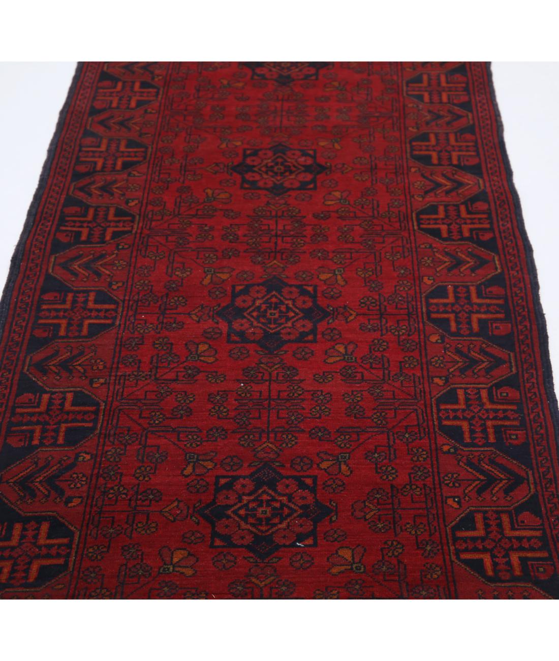 Afghan 2' 9" X 9' 4" Hand-Knotted Wool Rug 2' 9" X 9' 4" (84 X 284) / Red / Blue