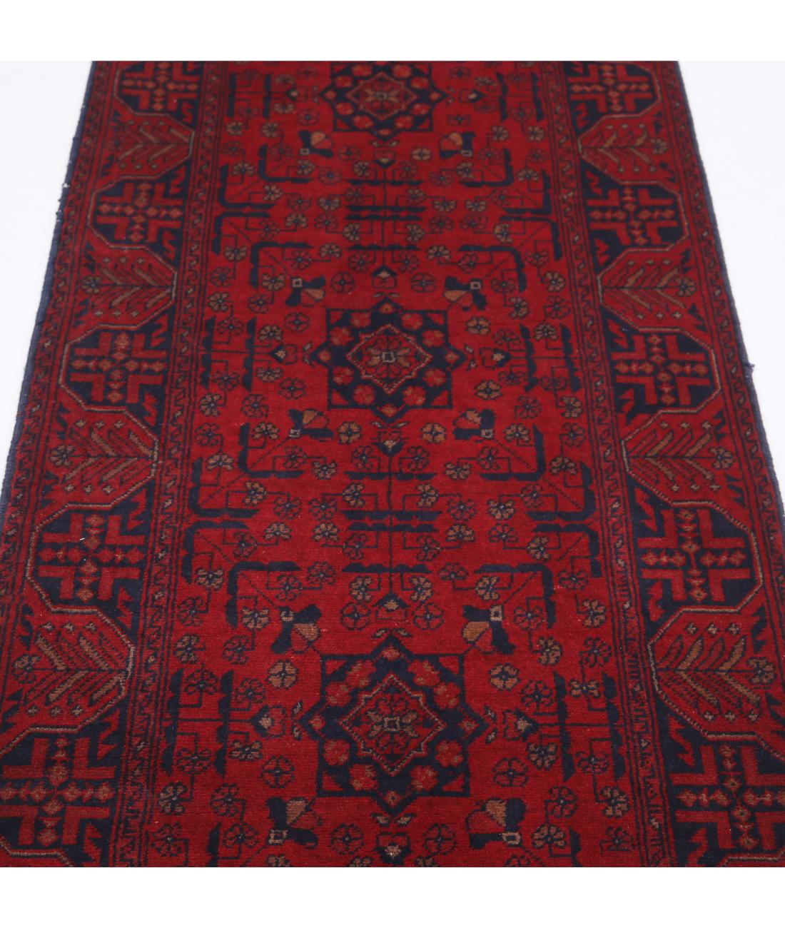 Afghan 2' 7" X 9' 5" Hand-Knotted Wool Rug 2' 7" X 9' 5" (79 X 287) / Red / Blue