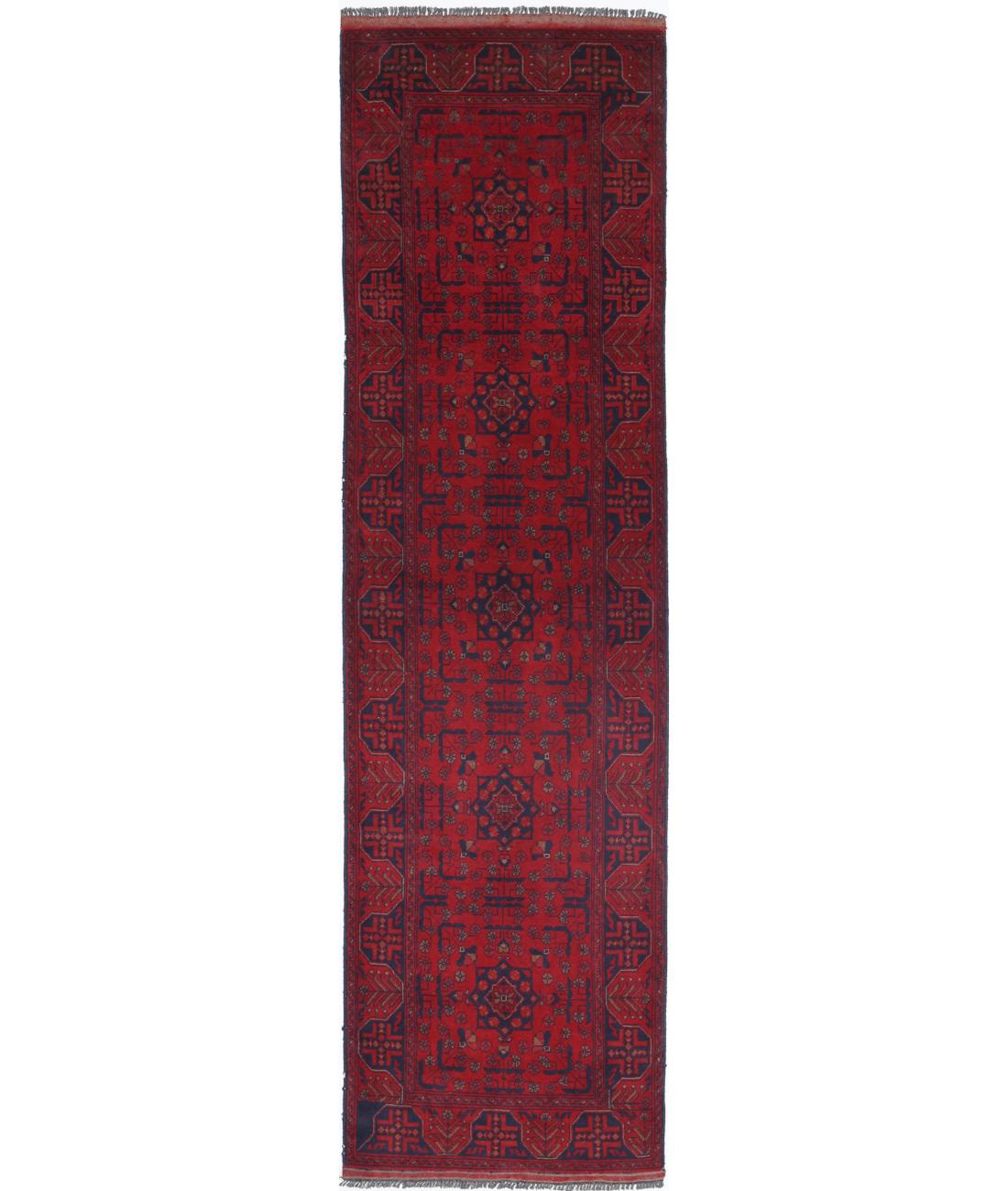 Afghan 2' 7" X 9' 5" Hand-Knotted Wool Rug 2' 7" X 9' 5" (79 X 287) / Red / Blue