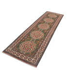 Afghan 2' 11" X 10' 2" Hand-Knotted Wool Rug 2' 11" X 10' 2" (89 X 310) / Green / Ivory